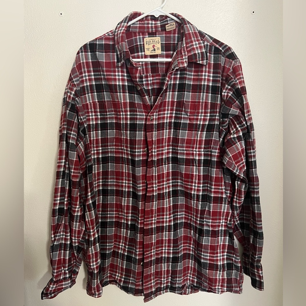 RED HEAD by Cabela's Casual Flannel Button Down Red White Black Plaid Mens XLT